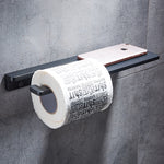 Toilet Paper Holder with Shelf | Black Aluminum Roll Paper Holder Creative Mobile Phone Rack | Wall Mount Bathroom Paper Towel Rack