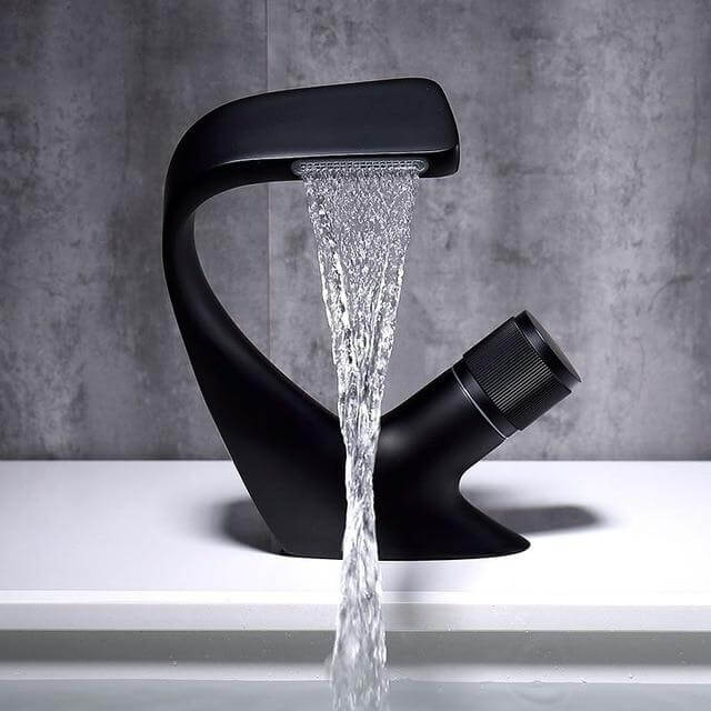 Black Faucet Bathroom Sink Faucets Hot Cold Water Mixer Crane Deck Mounted Single Hole Bath Tap - WELQUEEN