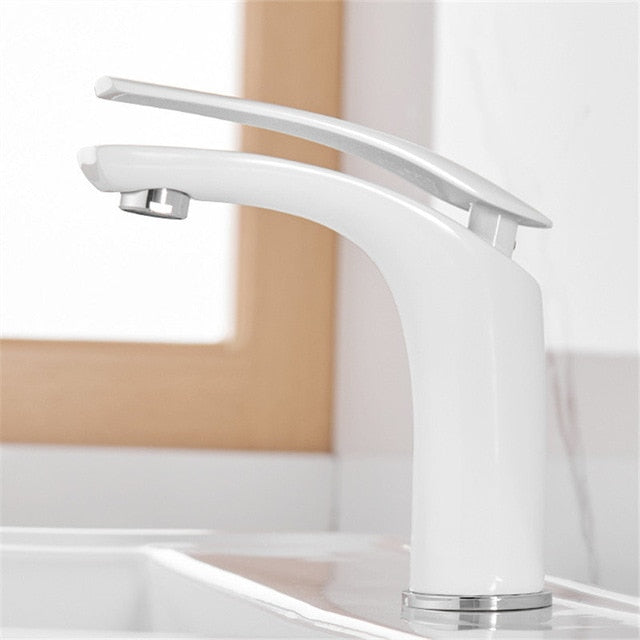 Bathroom Basin Faucet White and Black Baking Solid Brass Special Sink Mixer Tap Hot & Cold Waterfall Basin Faucet Free Shipping - WELQUEEN