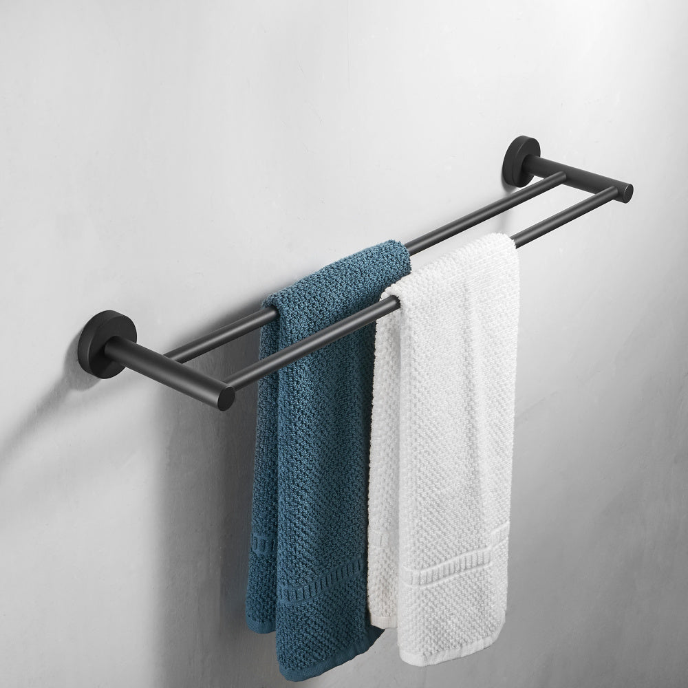 Black Double Arm Towel Holder 304 Stainless Steel Towel Bar Wall Mount Bathroom Towel Rack Hardware Accessory - WELQUEEN