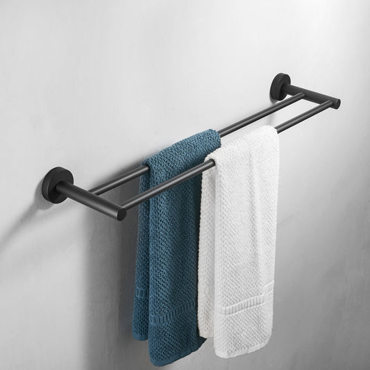 Black Double Arm Towel Holder 304 Stainless Steel Towel Bar Wall Mount Bathroom Towel Rack Hardware Accessory - WELQUEEN