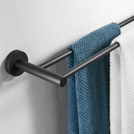 Black Double Arm Towel Holder 304 Stainless Steel Towel Bar Wall Mount Bathroom Towel Rack Hardware Accessory - WELQUEEN