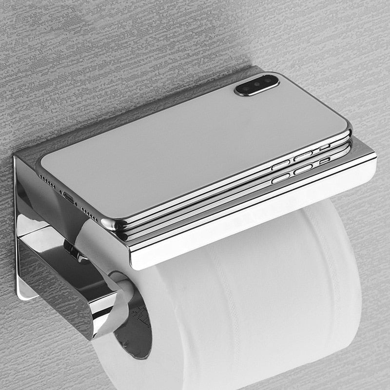 SUS 304 Stainless Steel Toilet Paper Holder with Phone Shelf Bathroom Tissue Holder Toilet Paper Roll Holder - WELQUEEN HOME DECOR