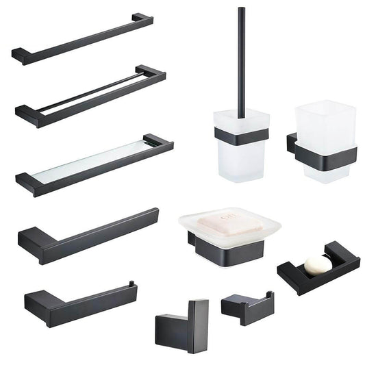 Bathroom Hardware Set Matte Black Paper Holder Towel Rail Rack Robe Hook Toilet Brush Holder Bathroom Accessories - WELQUEEN