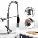 Kitchen Chrome Pull Out Side Spring Faucet Dual Spout Sprayer Single Handle Mixer Tap Sink Faucet 360 Rotation Deck Mounted