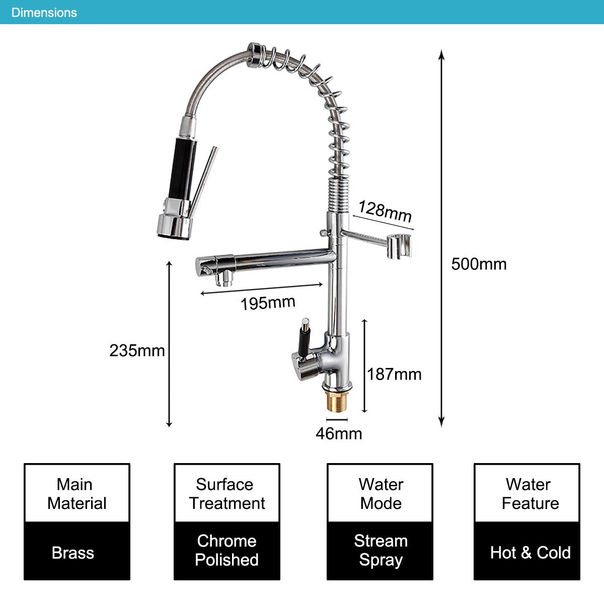 Kitchen Chrome Pull Out Side Spring Faucet Dual Spout Sprayer Single Handle Mixer Tap Sink Faucet 360 Rotation Deck Mounted - WELQUEEN