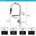 Kitchen Chrome Pull Out Side Spring Faucet Dual Spout Sprayer Single Handle Mixer Tap Sink Faucet 360 Rotation Deck Mounted