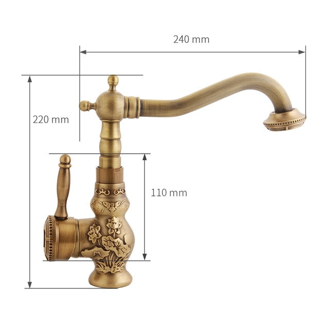 Antique Basin Brass Faucets Bathroom Sink Mixer Deck Faucet Rotate Single Handle Hot And Cold Water Mixer Taps Crane Tap - WELQUEEN