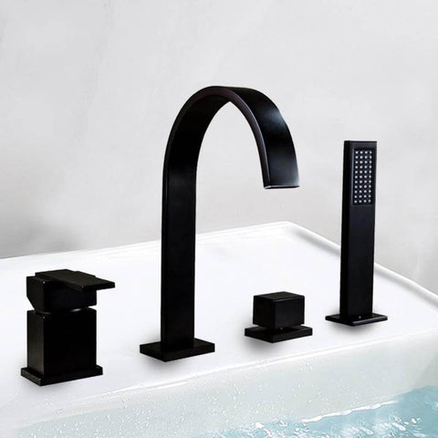 Split Bathtub Faucet Bathroom Black Brass Faucet Sink Taps Wall Mounted Water Mixer Shower Mixer Tap Sanitary Ware Suite - WELQUEEN
