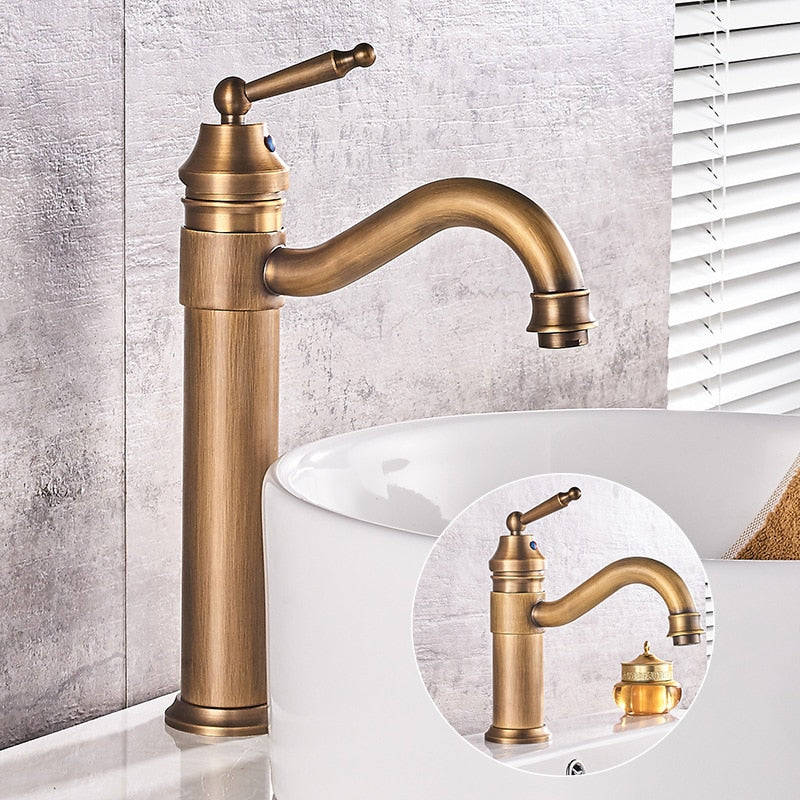 Antique Copper Bathroom Basin Faucet Europe Classic Style Cold And Hot Water Mixer Tap Sink Faucet Deck Mounted Single Handle - WELQUEEN