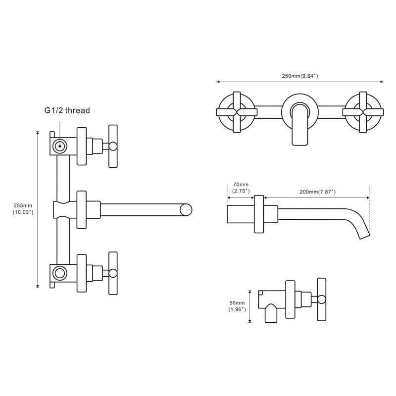 Wall-Mounted Bathroom Taps Top Fashion 3 Hole Sink Basin Mixer Tap Set Bathroom Spout Faucet With Double Lever - WELQUEEN