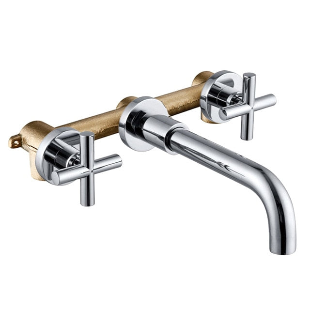 Wall-Mounted Bathroom Taps Top Fashion 3 Hole Sink Basin Mixer Tap Set Bathroom Spout Faucet With Double Lever - WELQUEEN