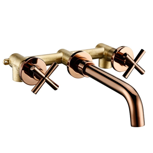 Wall-Mounted Bathroom Taps Top Fashion 3 Hole Sink Basin Mixer Tap Set Bathroom Spout Faucet With Double Lever - WELQUEEN