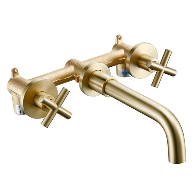 Wall-Mounted Bathroom Taps Top Fashion 3 Hole Sink Basin Mixer Tap Set Bathroom Spout Faucet With Double Lever - WELQUEEN