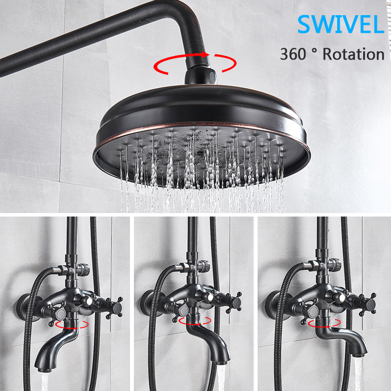 Bathroom Rainfall Shower Mixer Faucet Dual Handle Bath Shower Set Black Brass 8" Showerhead Shower Faucet System - WELQUEEN