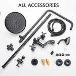 Bathroom Rainfall Shower Mixer Faucet Dual Handle Bath Shower Set Black Brass 8" Showerhead Shower Faucet System