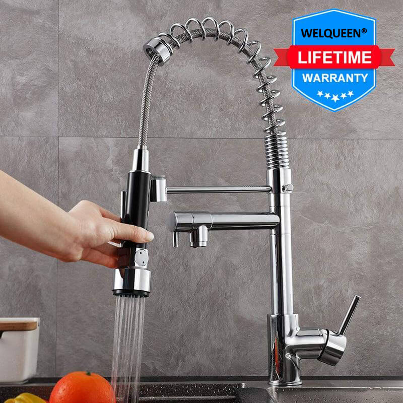Kitchen Faucet Pull Down Nozzle Dual Mode Water Mixer Single Handle Hot Cold 2 Outlet Shower 360 Swivel Kitchen Taps - WELQUEEN