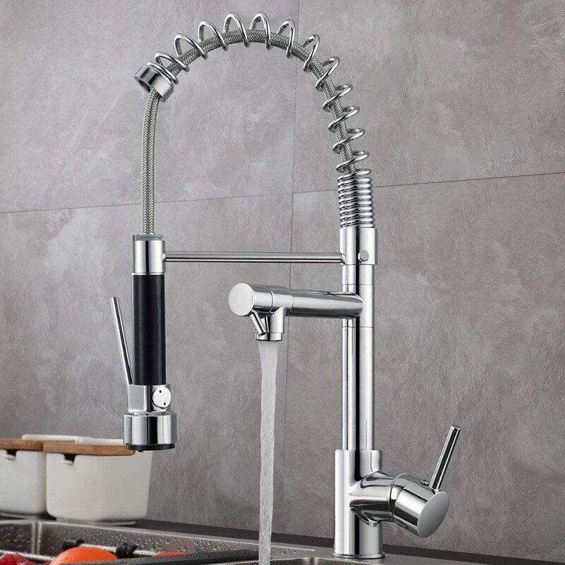 Kitchen Faucet Pull Down Nozzle Dual Mode Water Mixer Single Handle Hot Cold 2 Outlet Shower 360 Swivel Kitchen Taps - WELQUEEN