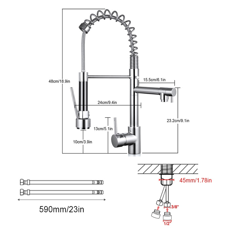 Kitchen Faucet Pull Down Nozzle Dual Mode Water Mixer Single Handle Hot Cold 2 Outlet Shower 360 Swivel Kitchen Taps - WELQUEEN