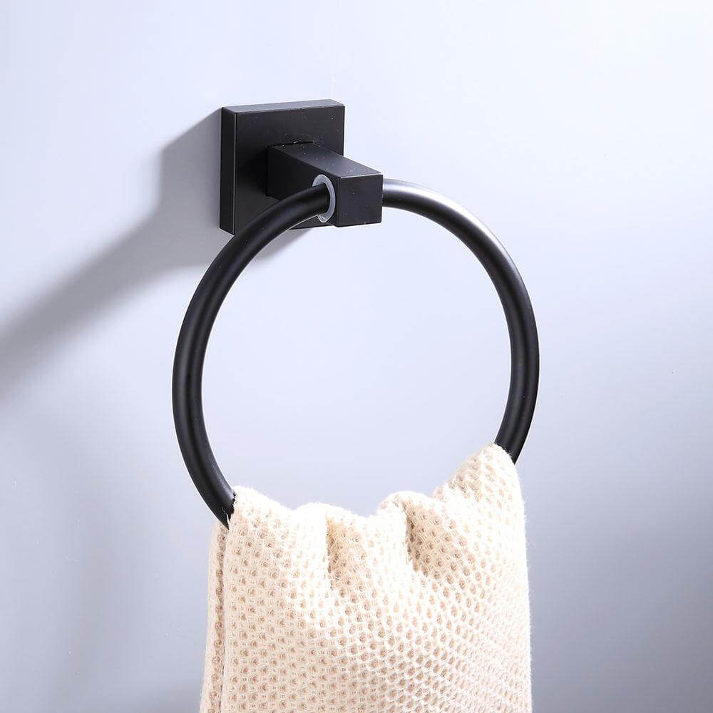 Aluminum Bathroom Accessories Black Towel Rack Towel Ring Hair Dryer Holder Wall Mounted Toilet Paper Holder Soap Basket - WELQUEEN
