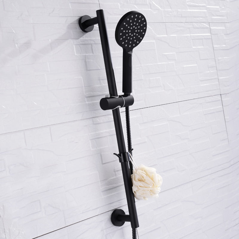 Adjustable Slide Bar with Handshower Set Matte Black Stainless Steel Round Shower Riser Rail Bar With Hose and Shower - WELQUEEN