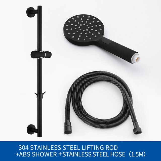 Adjustable Slide Bar with Handshower Set Matte Black Stainless Steel Round Shower Riser Rail Bar With Hose and Shower - WELQUEEN