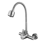 Stainless Steel Wall Mounted Kitchen Faucet Wall Kitchen Mixers Kitchen Sink Tap 360 Degree Swivel Flexible Hose Double Holes