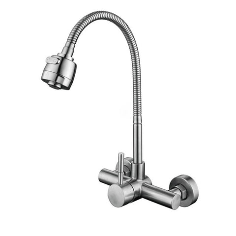 Stainless Steel Wall Mounted Kitchen Faucet Wall Kitchen Mixers Kitchen Sink Tap 360 Degree Swivel Flexible Hose Double Holes - WELQUEEN HOME DECOR