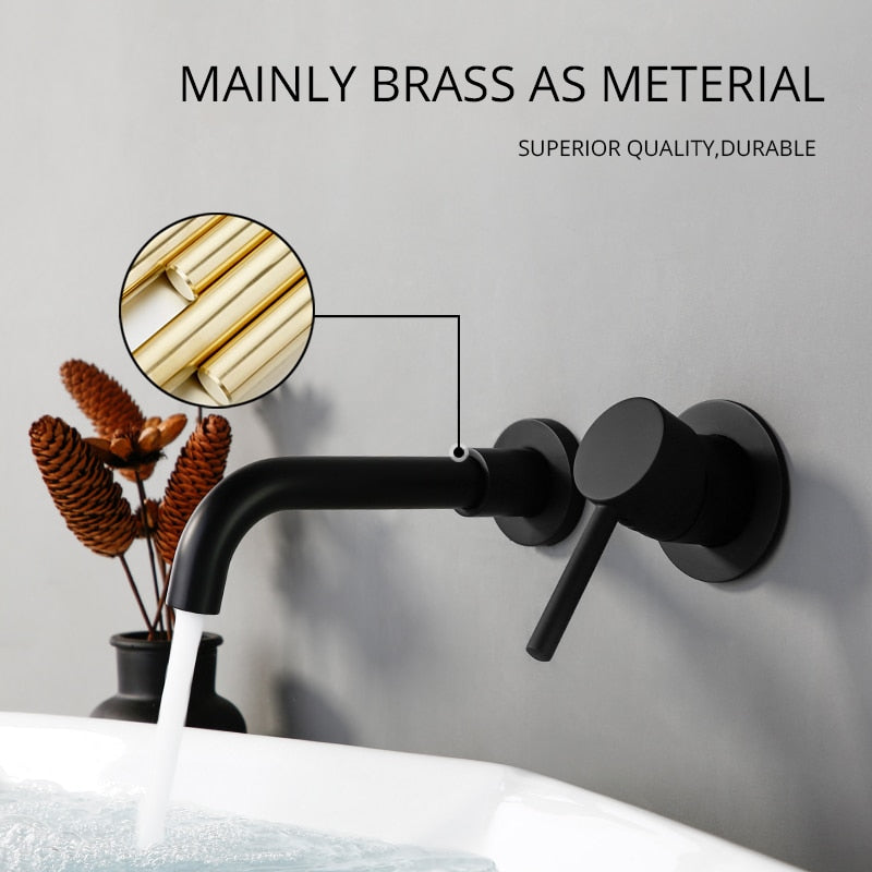 Modern Wall-Mount Mixer Tap Bathroom Sink Faucet Swivel Wall Spout Bath With Single Lever Basin Faucet - WELQUEEN