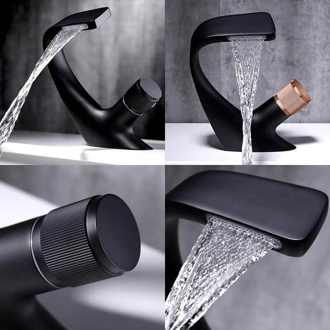 Black Faucet Bathroom Sink Faucets Hot Cold Water Mixer Crane Deck Mounted Single Hole Bath Tap - WELQUEEN