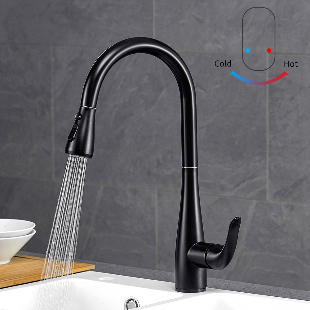 Pull Out Black Sensor Kitchen Faucets Stainless Steel Smart Induction Mixed Tap Touchless Control Sink Tap - WELQUEEN