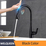 Pull Out Black Sensor Kitchen Faucets Stainless Steel Smart Induction Mixed Tap Touchless Control Sink Tap