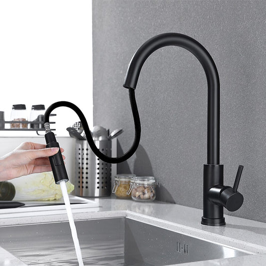 Kitchen Faucets Brass Pull-Out Faucet Cold&Hot Water Single Handle Single Hole Kitchen Mixer Tap Two Water Outlet Modes - WELQUEEN