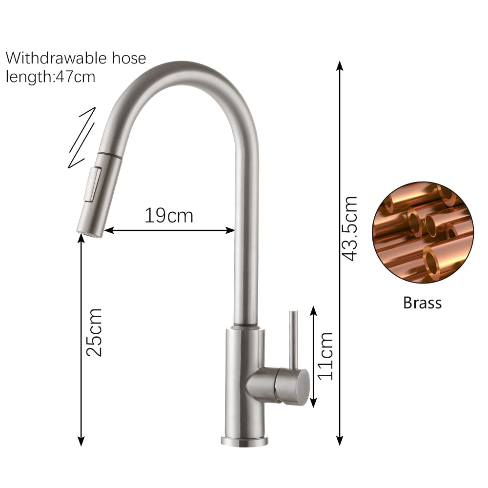 Kitchen Faucets Brass Pull-Out Faucet Cold&Hot Water Single Handle Single Hole Kitchen Mixer Tap Two Water Outlet Modes - WELQUEEN
