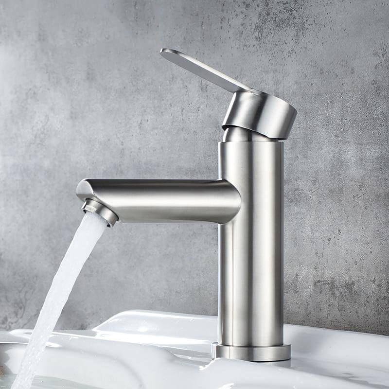 Basin Faucet Stainless Steel Faucet Bathroom Mixer Tap Single Hole Hot and Cold Water Classic Basin Faucets - WELQUEEN