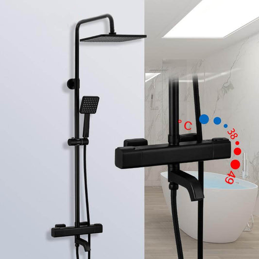 Black Shower Faucets Thermostatic Shower Column Set For Bathroom Mixer Waterfall Faucet Shower Thermostat Tap Rainfall Shower - WELQUEEN