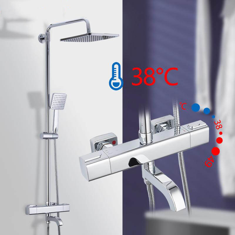 Black Shower Faucets Thermostatic Shower Column Set For Bathroom Mixer Waterfall Faucet Shower Thermostat Tap Rainfall Shower - WELQUEEN