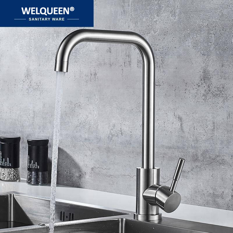 Kitchen Faucet Stainless Steel Single Handle Single Hole Tap Brushed Kitchen Mixer Kitchen Faucets Taps - WELQUEEN