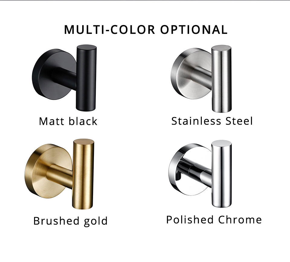Bathroom Accessories Robe Hook | Wall Mount 304 Stainless Steel Towel Rack Mirror Polished Chrome 4 Colors - WELQUEEN