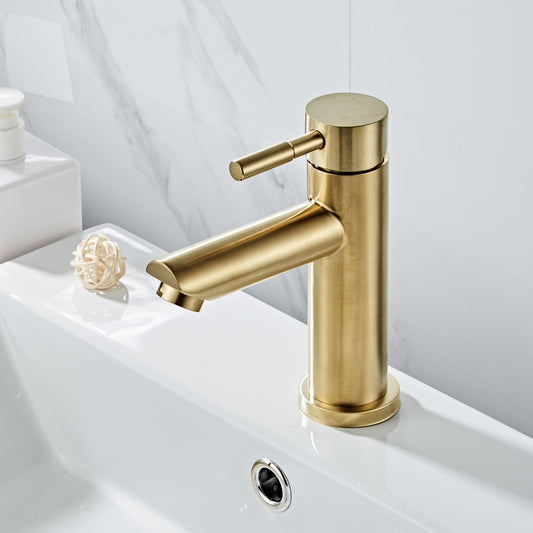 Bathroom Faucet Solid Brass Bathroom Basin Faucet Cold And Hot Water Mixer Sink Tap Single Handle Deck Mounted Brushed Gold Tap - WELQUEEN