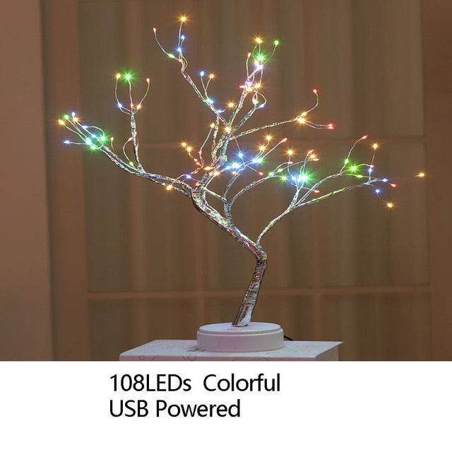 Night Light Home Decoration Bonsai Style Party Cherry Tree Shape LED Light DIY Firework Christmas Gift Plants Switch Copper - WELQUEEN