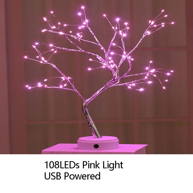 Night Light Home Decoration Bonsai Style Party Cherry Tree Shape LED Light DIY Firework Christmas Gift Plants Switch Copper - WELQUEEN