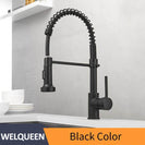 Kitchen Faucets Brush Brass Faucets for Kitchen Sink Single Lever Pull Out Spring Spout Mixers Tap Hot Cold Water Taps