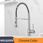 Kitchen Faucets Brush Brass Faucets for Kitchen Sink Single Lever Pull Out Spring Spout Mixers Tap Hot Cold Water Taps