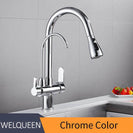Pull Out Kitchen Faucets With Water Filter Tap Three Ways Brass Sink Mixer Kitchen Faucet Dual Handles