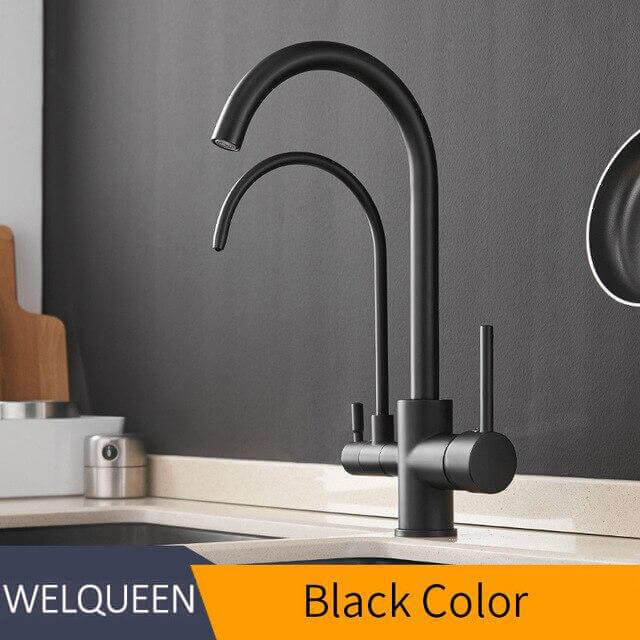 Pull Out Kitchen Faucets With Water Filter Tap Three Ways Brass Sink Mixer Kitchen Faucet Dual Handles - WELQUEEN