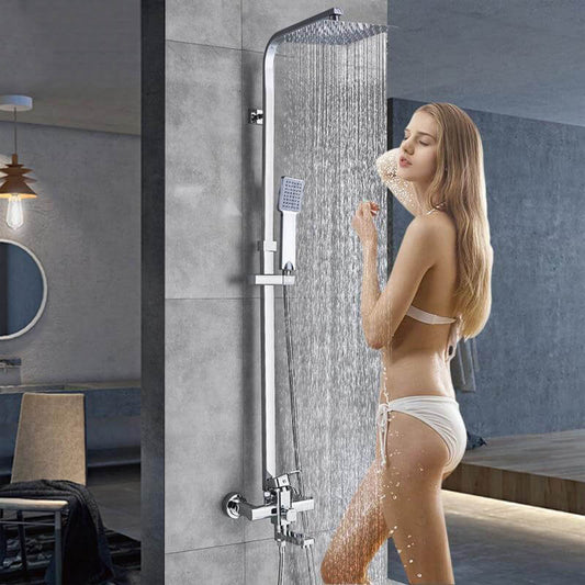 Chrome Shower Faucet Set Bathroom Rainfall Shower Mixers Swivel Spout Bath Shower Crane Hot Cold Mixer Tap - WELQUEEN