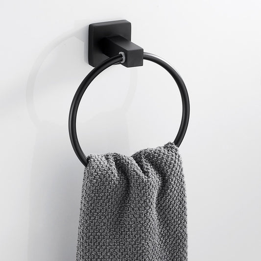 Black Towel Holder Ring | Round Wall Mounted Bathing Towel Rack Stainless Steel Kitchen Bathroom Accessories - WELQUEEN