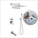 Wall Mount Rainfall Shower Faucet Set Chrome Bathroom Concealed Waterfall Shower System with Swivel tub Spout Mixer Tap