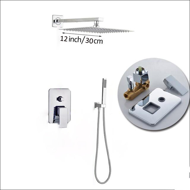 Wall Mount Rainfall Shower Faucet Set Chrome Bathroom Concealed Waterfall Shower System with Swivel tub Spout Mixer Tap - WELQUEEN HOME DECOR